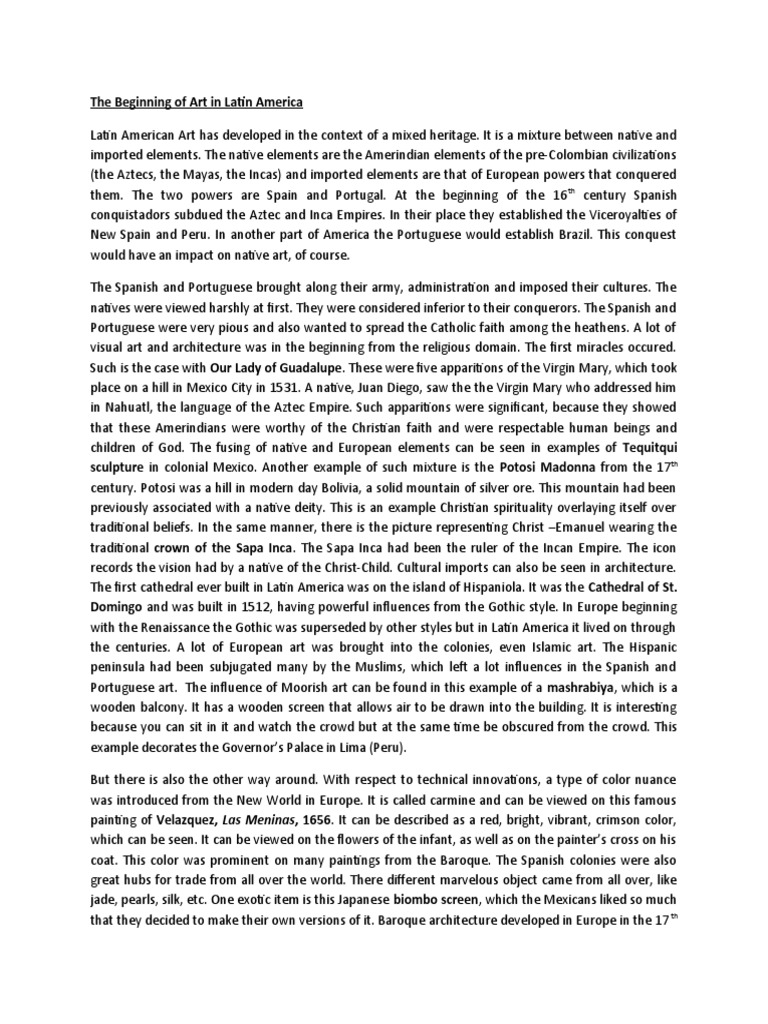 The Beginning of Art in Latin America PDF Spanish Empire Conquistador
