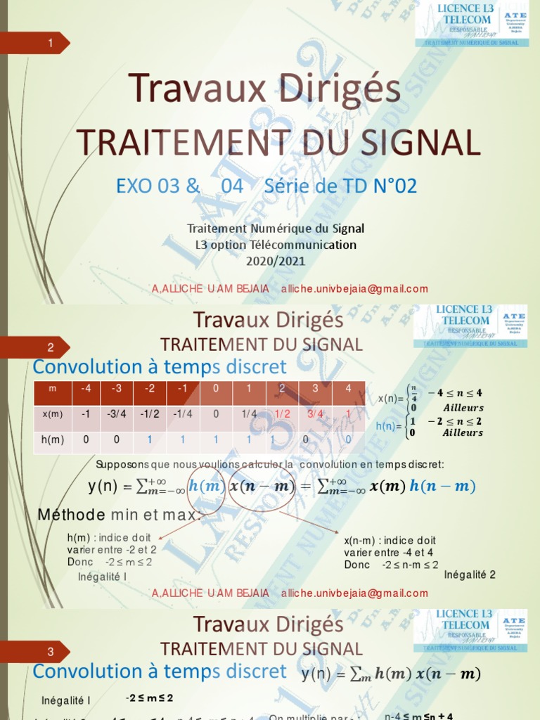 Convolution à Temps Discret en TD | PDF | Mathématiques | Électronique