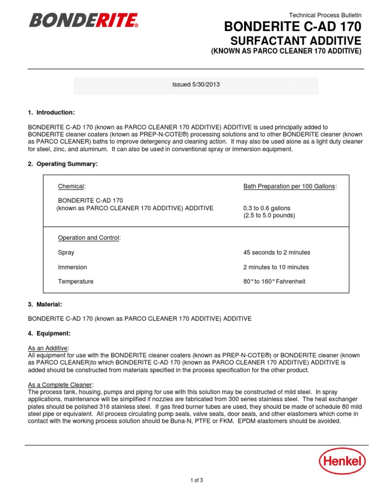 TPB Bonderite C-Ad 170 (Parco Cleaner 170 Additive) Ficha Tecnica | PDF ...