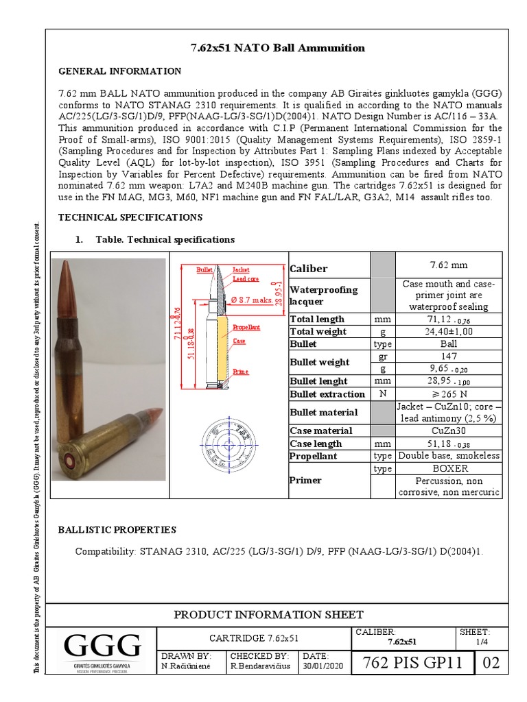 (EN) 762 PIS GP11 - 02 - 1-4 - Product - Information - Sheet - 7.62x51 ...