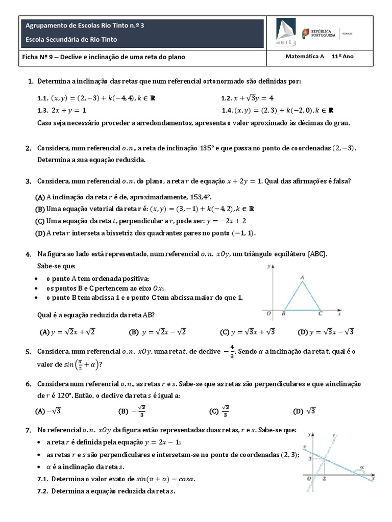 Declive e Inclinação de Retas no Plano | PDF | Sistema de coordenada ...