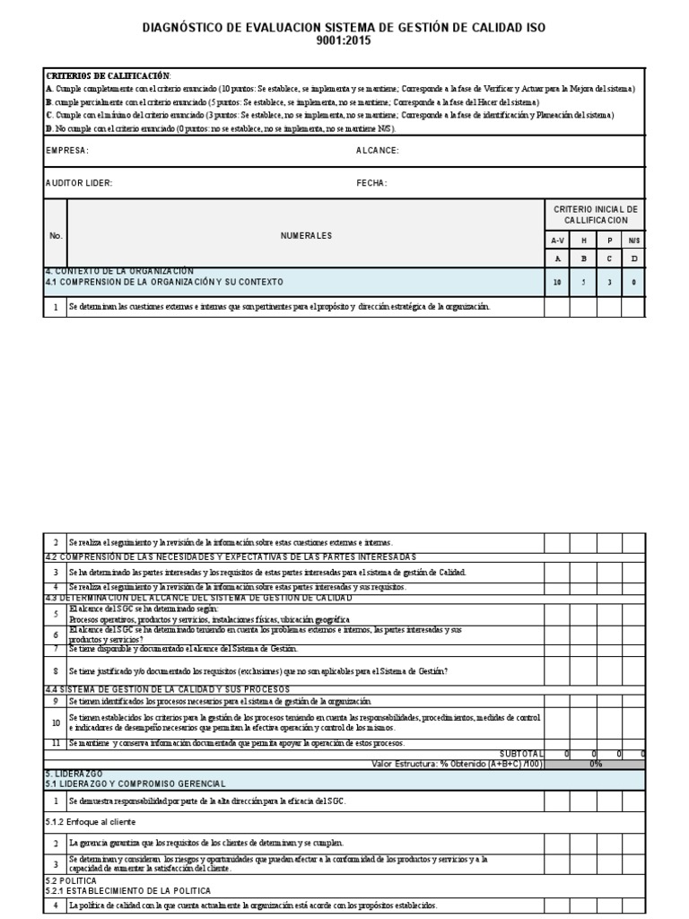 Check list ISO 9001 | PDF | Calidad (comercial) | Sistema de manejo de ...