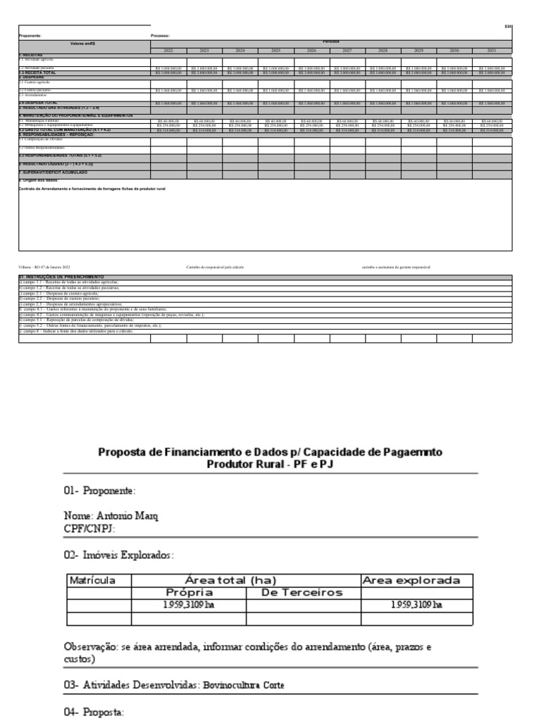 Capag Rural Completa Modelo | PDF | Gado | Avicultura