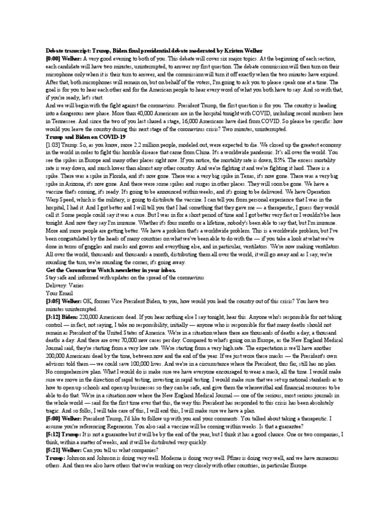 Debate transcript final debate by joe biden and donald trump | PDF ...