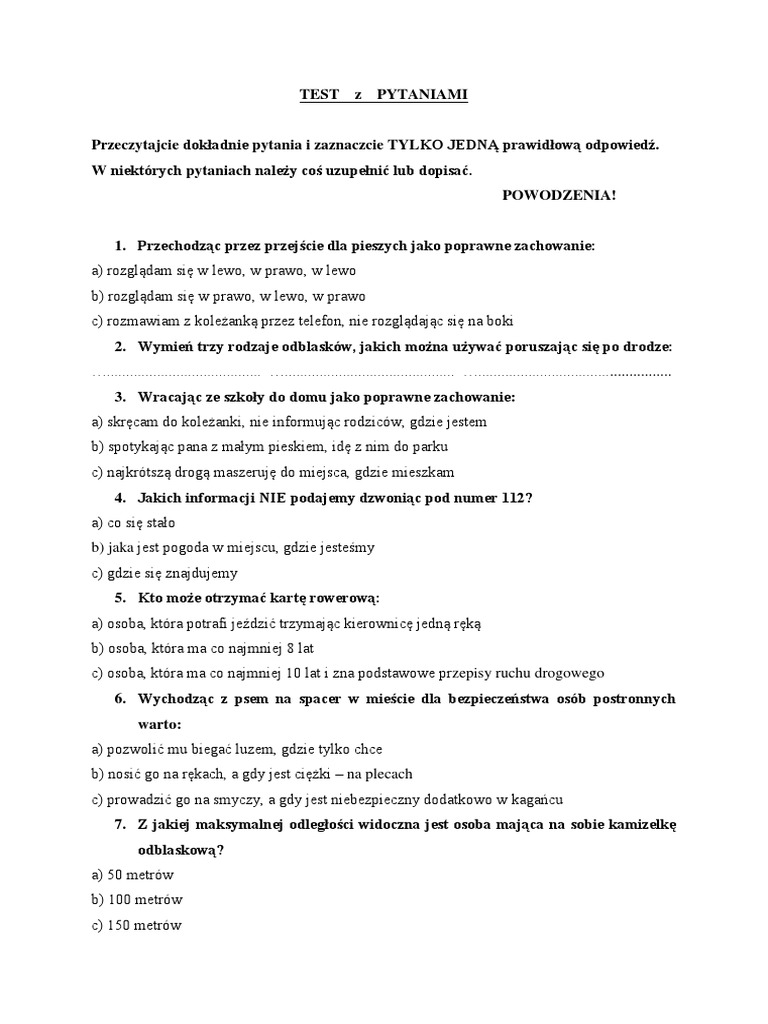 Test Z Pytaniami PDF