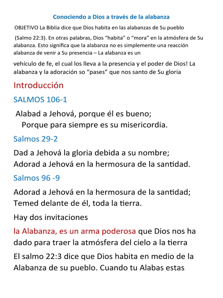 Conociendo A Dios A Través de La Alabanza | PDF | Salmos | Dios