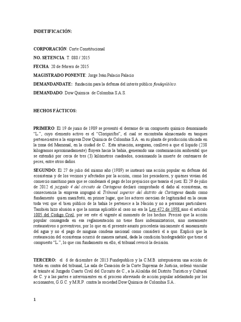 Análisis Sentencia T 080 - 2015 | PDF | Constitución | Juez