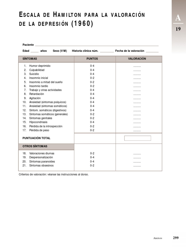 Escala de Depresión de Hamilton PDF Ansiedad Depresión (estado de ánimo)