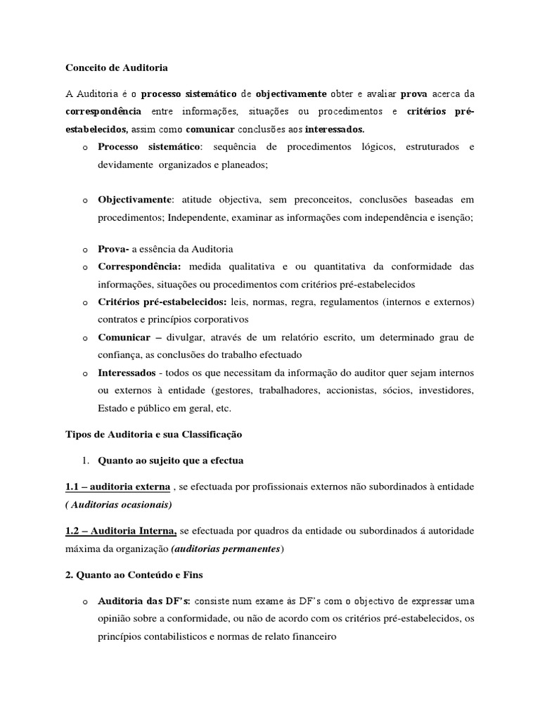 Tipos de Auditoria e Classificações | PDF | Contabilidade | Auditoria ...