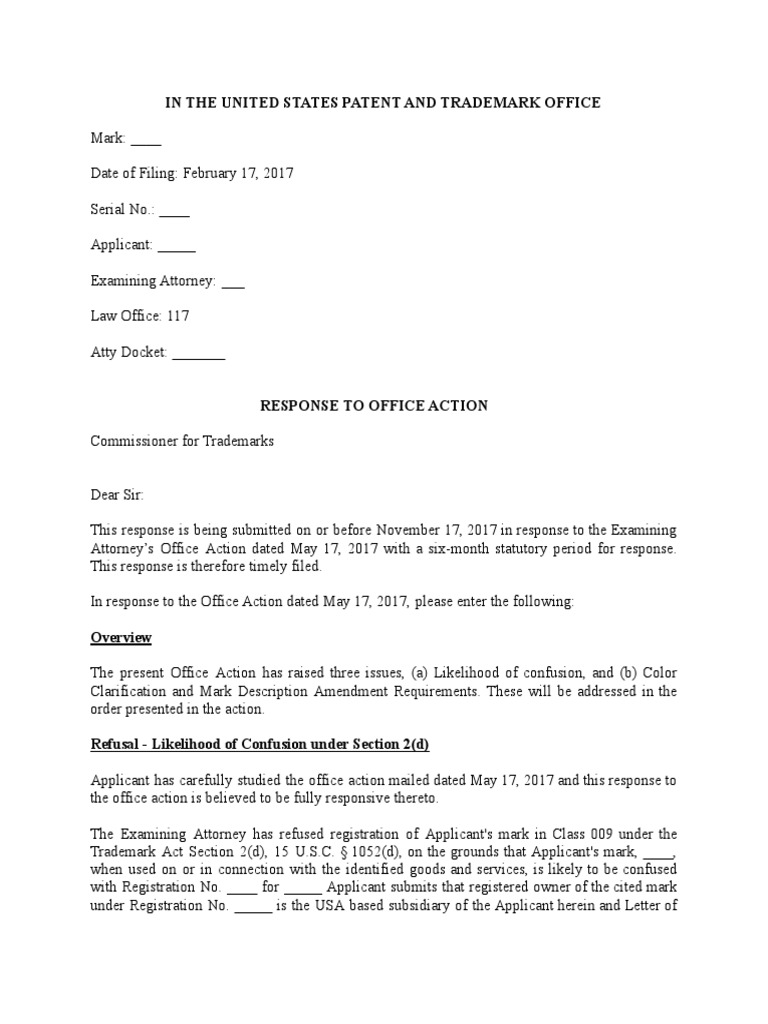 Trademark Office Action Response Guide | PDF | Trademark | United ...