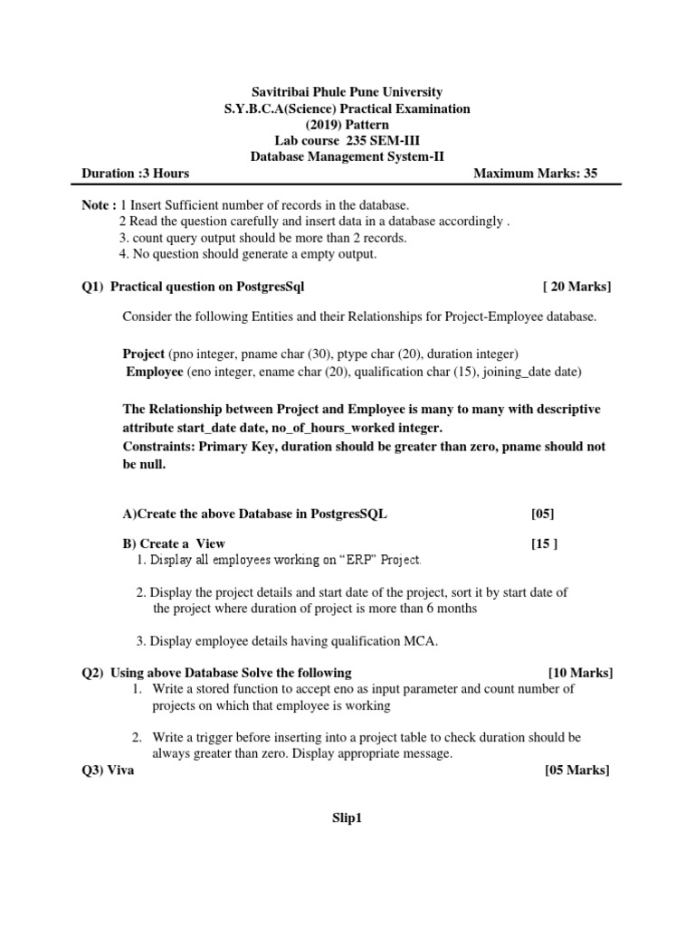 Database Management Practical Exam 2019 | PDF | Relational Database ...