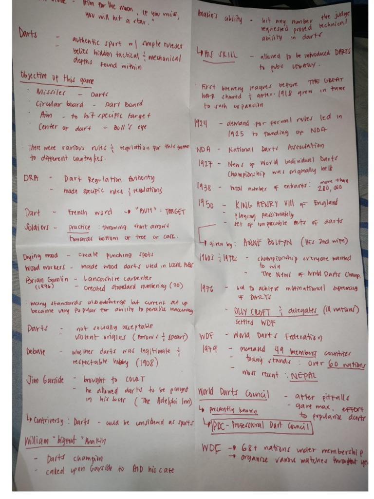 Physical Education Darts Notes PDF