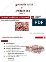 Psicología Social - Grado en Psicología 2018 - 2019 (Tema 4 - Categorización Social e Identidad Social)
