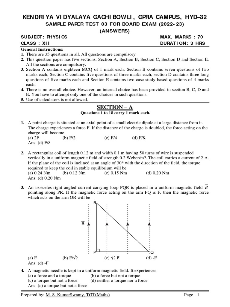 PHYSICS QUESTION PAPER 2023 CLASS 12 STATE BOARD PDF visual data 6