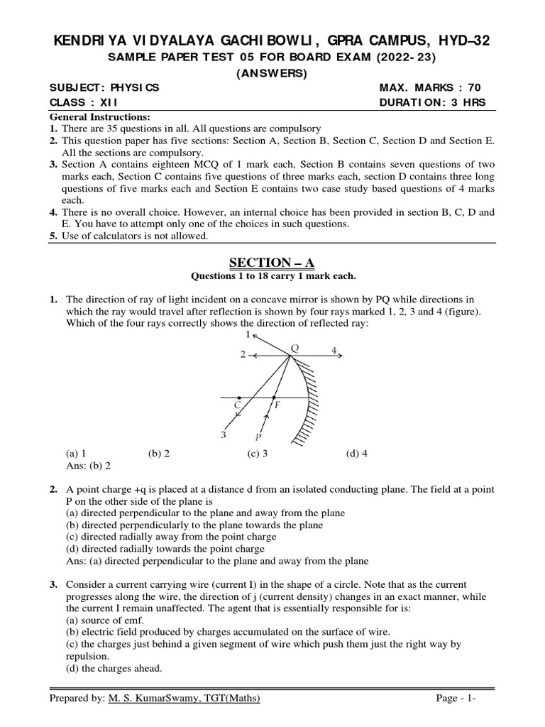 Physics Sample Paper Class XII 2022-23 | PDF | P–N Junction | Diffraction