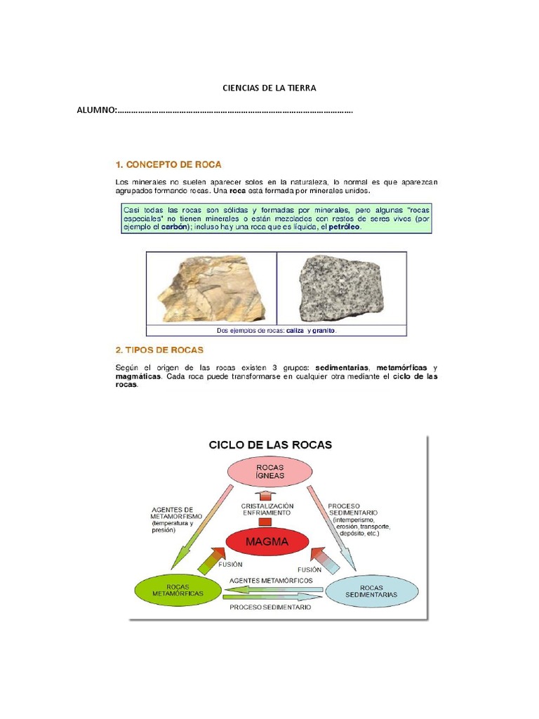 Tres rocas comunes y su papel en el continuo ciclo de la Tierra | PDF