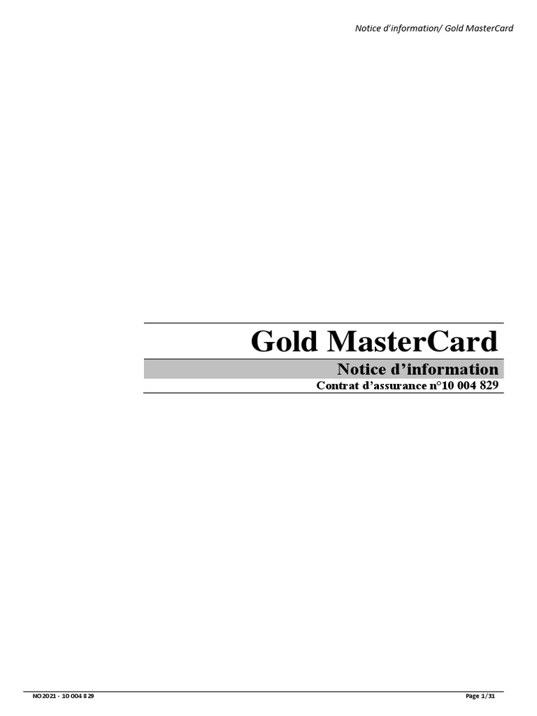 Assurance Voyage Gold MasterCard | PDF | Assurance | Délai de prescription