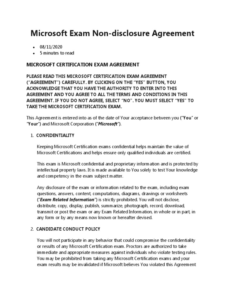 Microsoft Exam Non-Disclosure Agreement | PDF | Non Disclosure Agreement | Microsoft