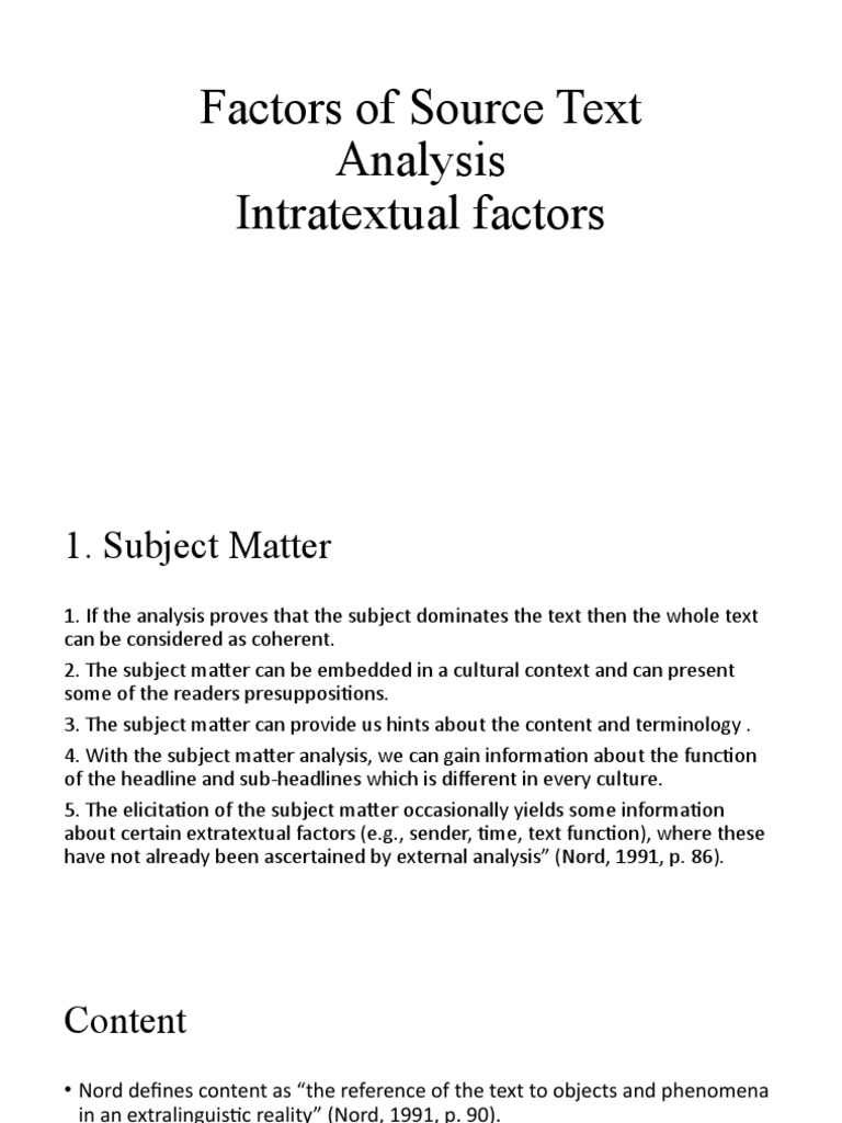 Intratextual Factors in Text Analysis | PDF | Translations | Word