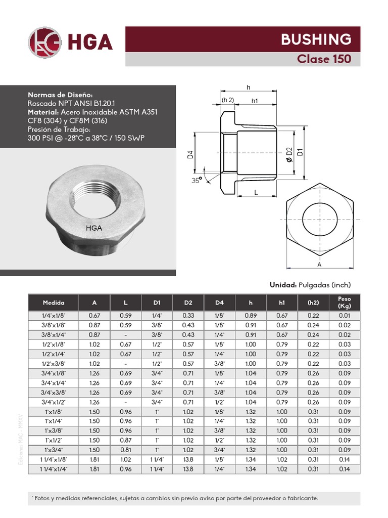 Bushing Inoxidable: Medidas y Normas | PDF