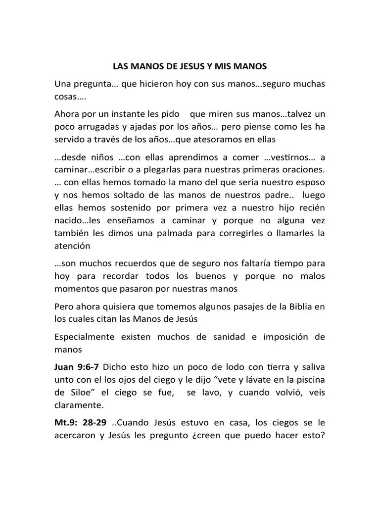 Las Manos de Jesus y Mis Manos | PDF | Jesús | Amor