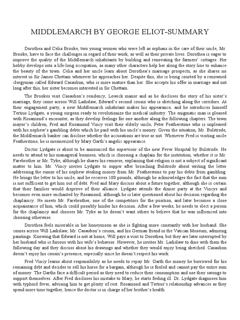 Middlemarch: Key Plot Summary | PDF | Middlemarch