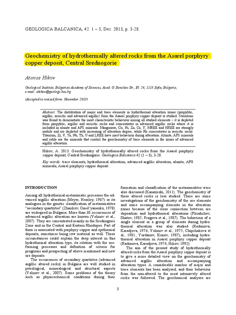 Geochemistry of Asarel Copper Deposit | PDF | Minerals | Geochemistry
