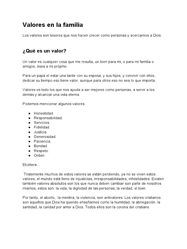 Valores en La Familia | PDF | Amor | María, madre de Jesús