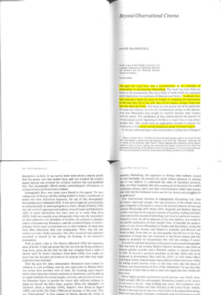 MacDougall Beyond Observational Cinema PDF Ethnography