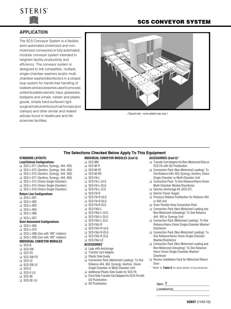 Scs Conveyor System: Application | PDF | Washing Machine | Elevator