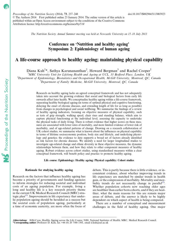 A LifeCourse Approach To Healthy Ageing Maintaining Physical