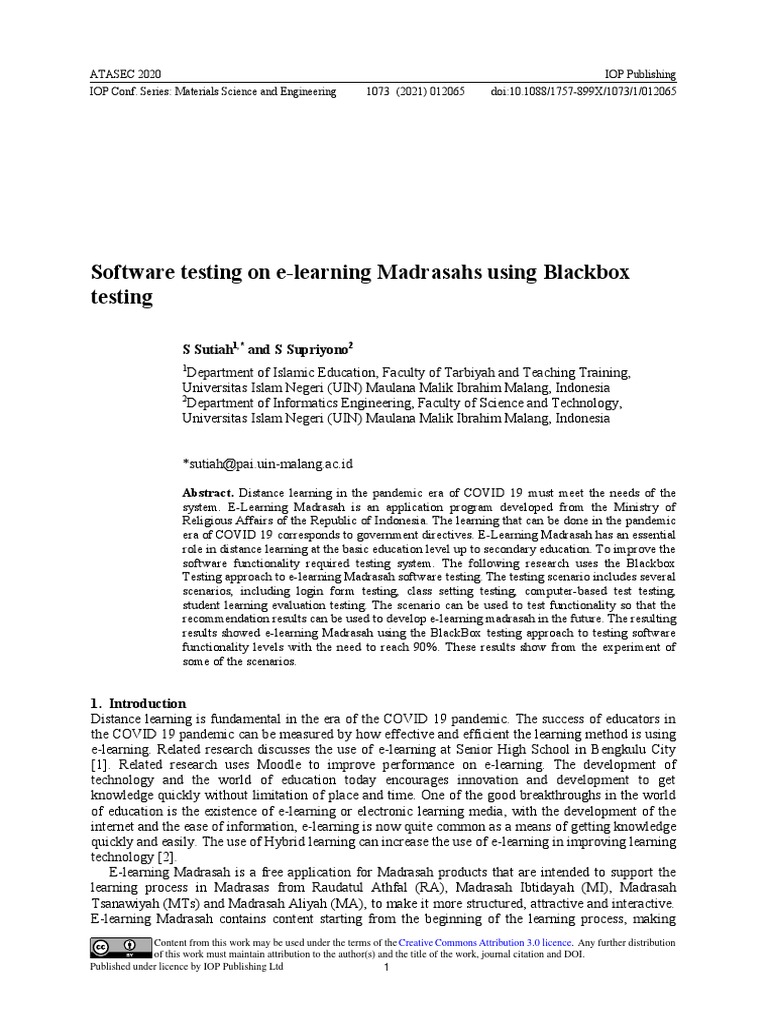 Software testing on e learning madrasahs using blackbox testing