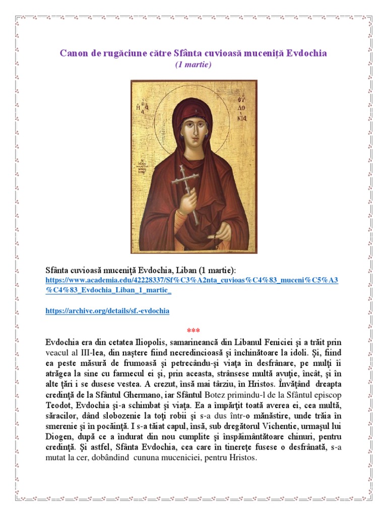 Canon de Rugaciune Catre Sfanta Cuvioasa | PDF
