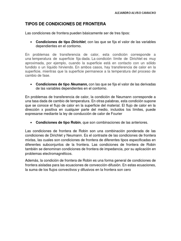Tipos de Condiciones de Frontera | PDF