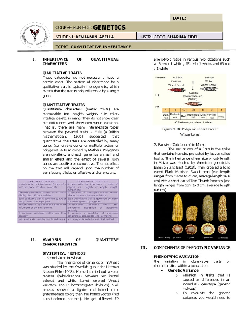 Inheritance of Quantitative Traits | PDF | Heritability | Genetics