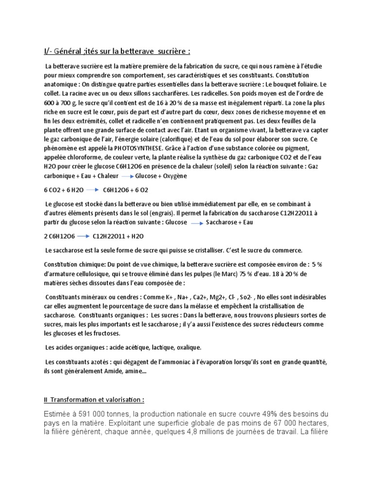 Transformation de la betterave en sucre | PDF | Sucre | Régime et nutrition