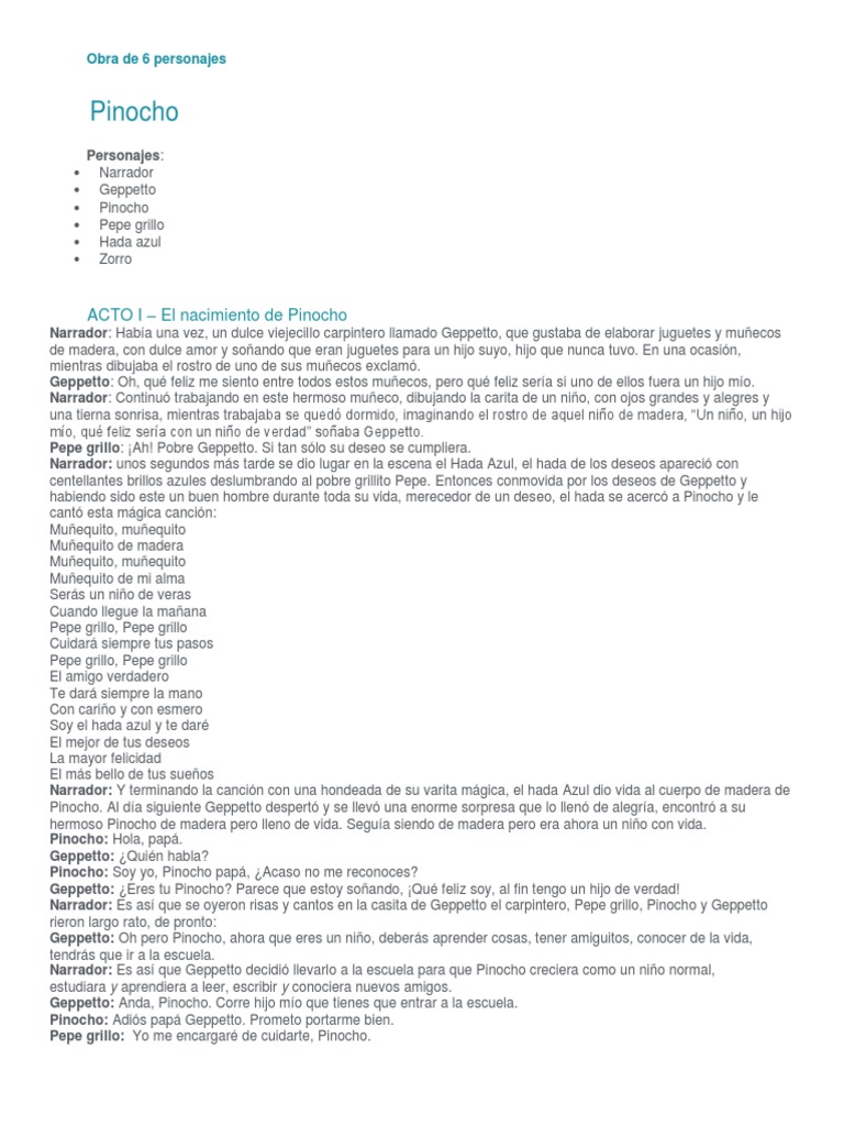 Pinocho Obra de Teatro PDF