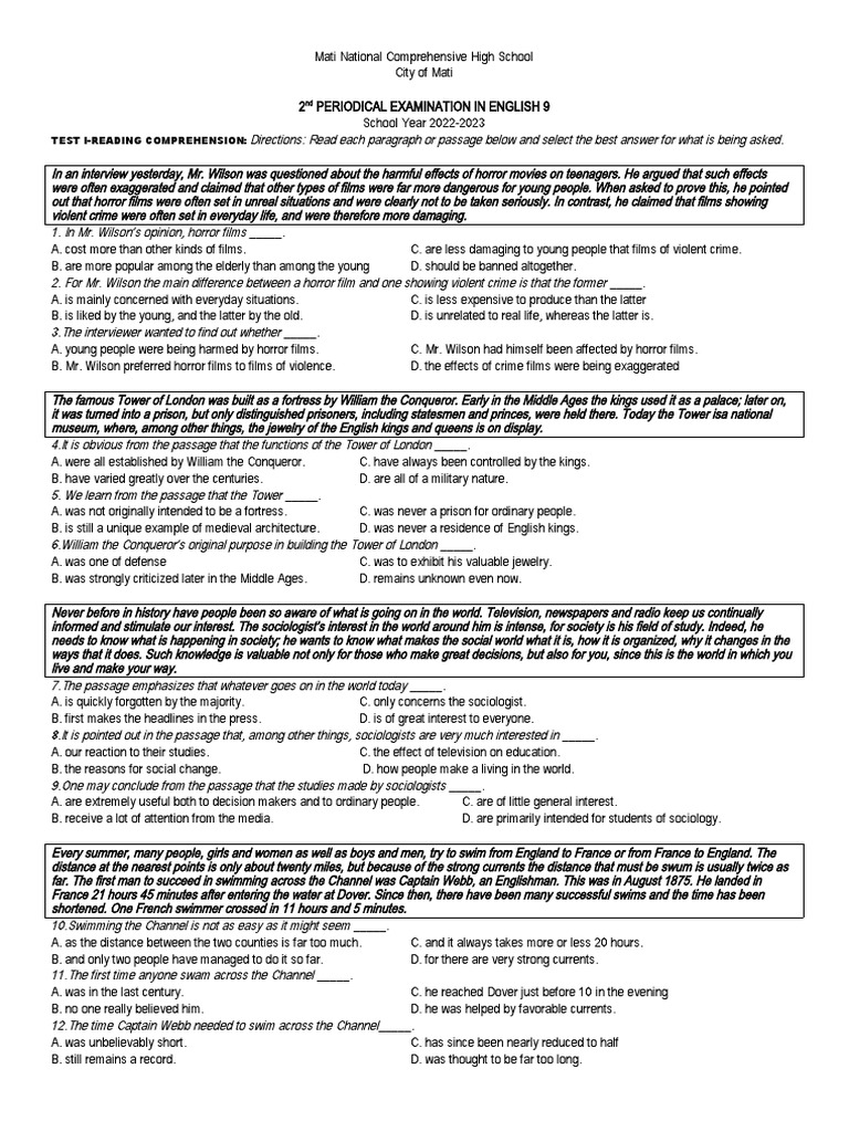 English 9 2ND Quarter PDF Swimming Syllable