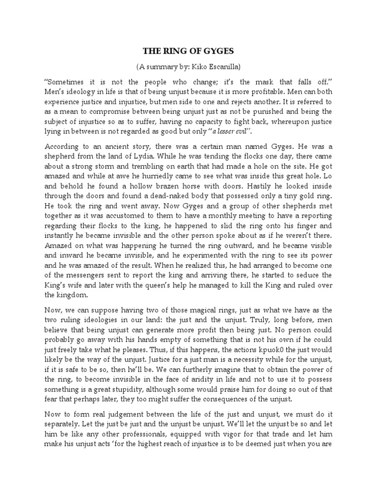 The Ring of Gyges (Summary) PDF