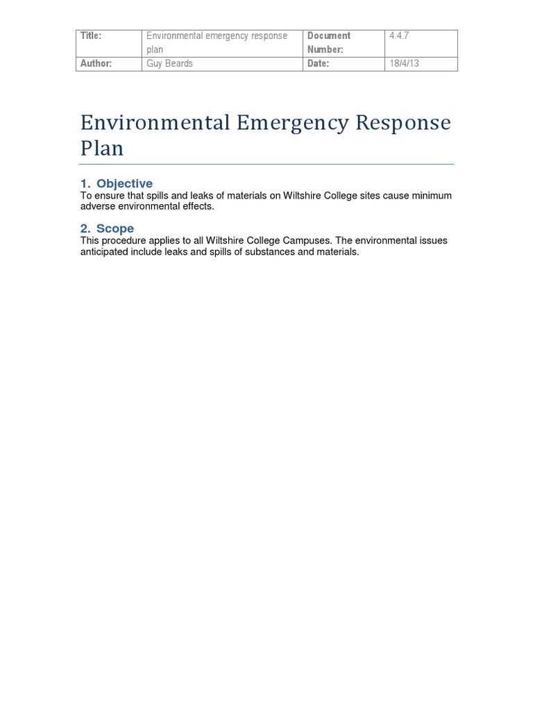 Environmental Emergency Response Plan | PDF