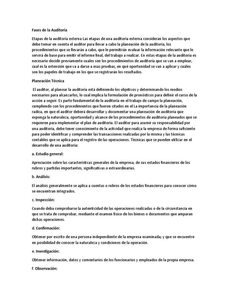 Fases Clave de la Auditoría Externa | PDF | Auditoría | Contralor