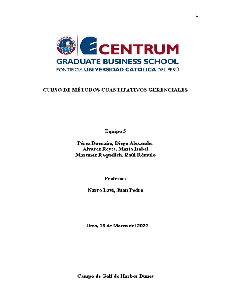 Caso Campo de Golf de Harbor Dunes Equipo 5 PDF Desviación