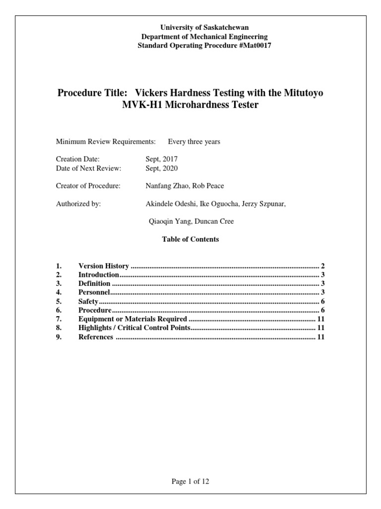 Vickers Hardness Testing SOP for MVK-H1 | PDF | Optics | Materials Science