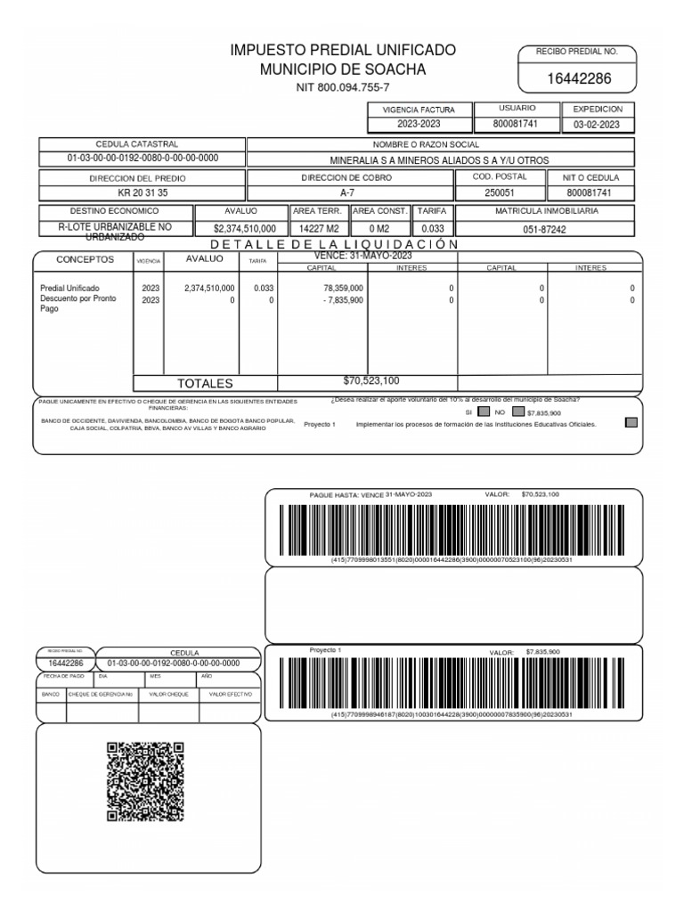 Impuesto Predial Soacha 2023: Recibo y Pago | PDF | Sector privado ...