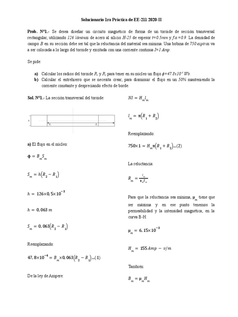 Solucionario PC1 Ee211 N Ciclo 2020-2 | PDF | Inductor | Corriente ...