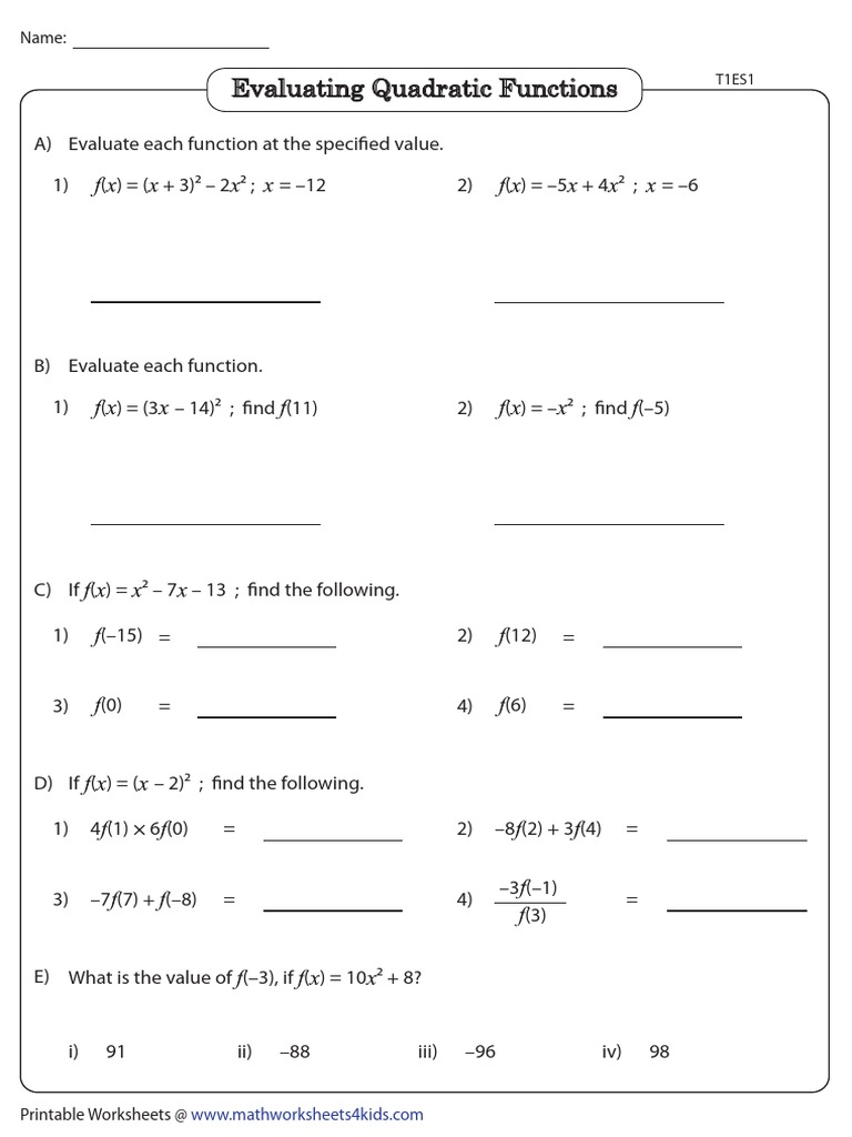 Quadratic Function Worksheets | PDF | Computer Programming | Mathematics