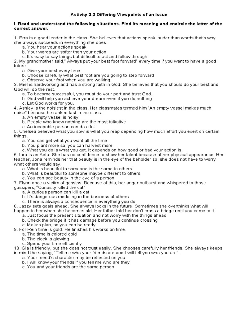 Activity 3.3 Differing Viewpoints of An Issue | PDF | Language Arts ...
