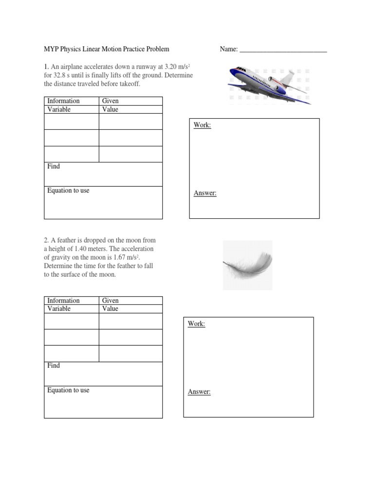 Myp Physics Linear Motion Practice Problems Part 2 PDF Acceleration