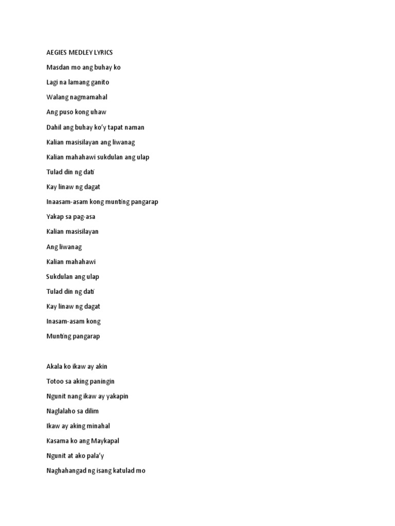 Aegis Medley Lyrics PDF