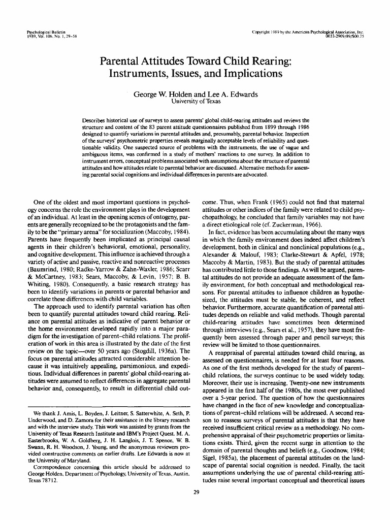 Parental Attitudes Toward Child Rearing Instruments, Issues, and Implications PDF Attitude